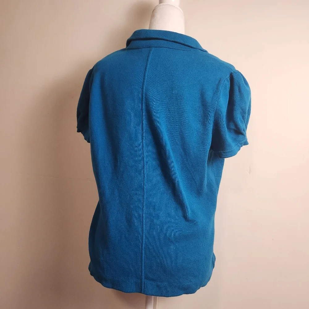 Ann Taylor LOFT Teal Turqoise Blue Short Sleeve Cardigan Jacket Blazer XL EUC